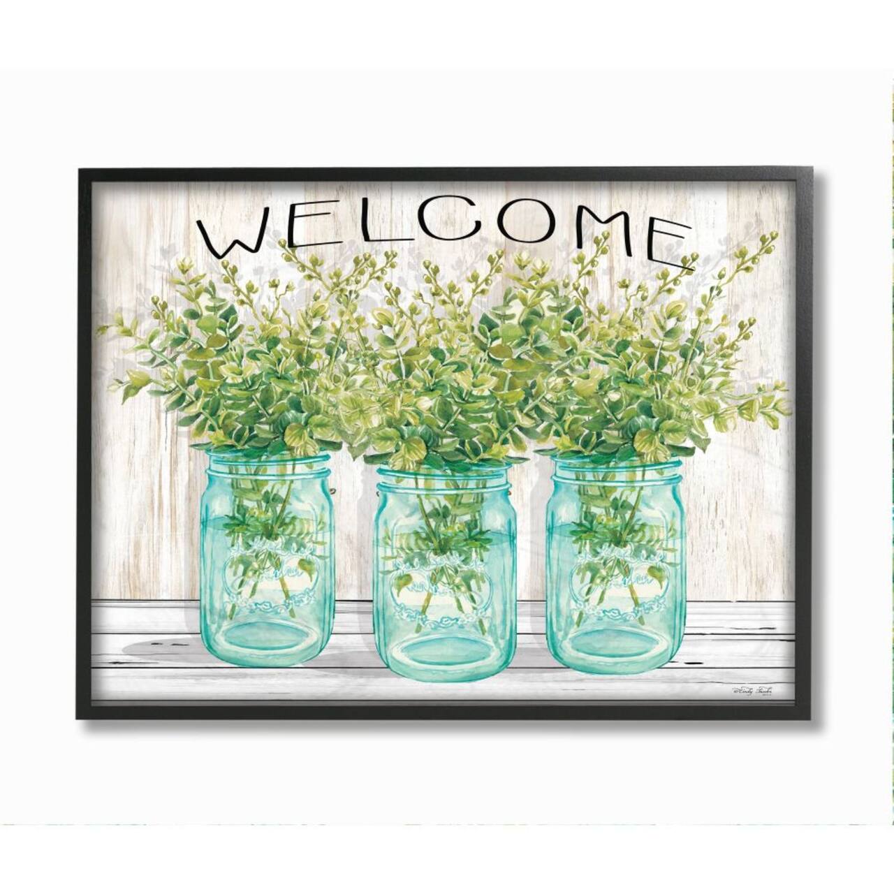 Stupell Industries Country Greenery Welcome Print with Black Frame Wall Accent
